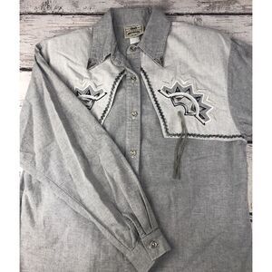 Vintage 1849 Authentic Ranchwear‎ Shirt Women's Small Cowboy Fringe Gray Button